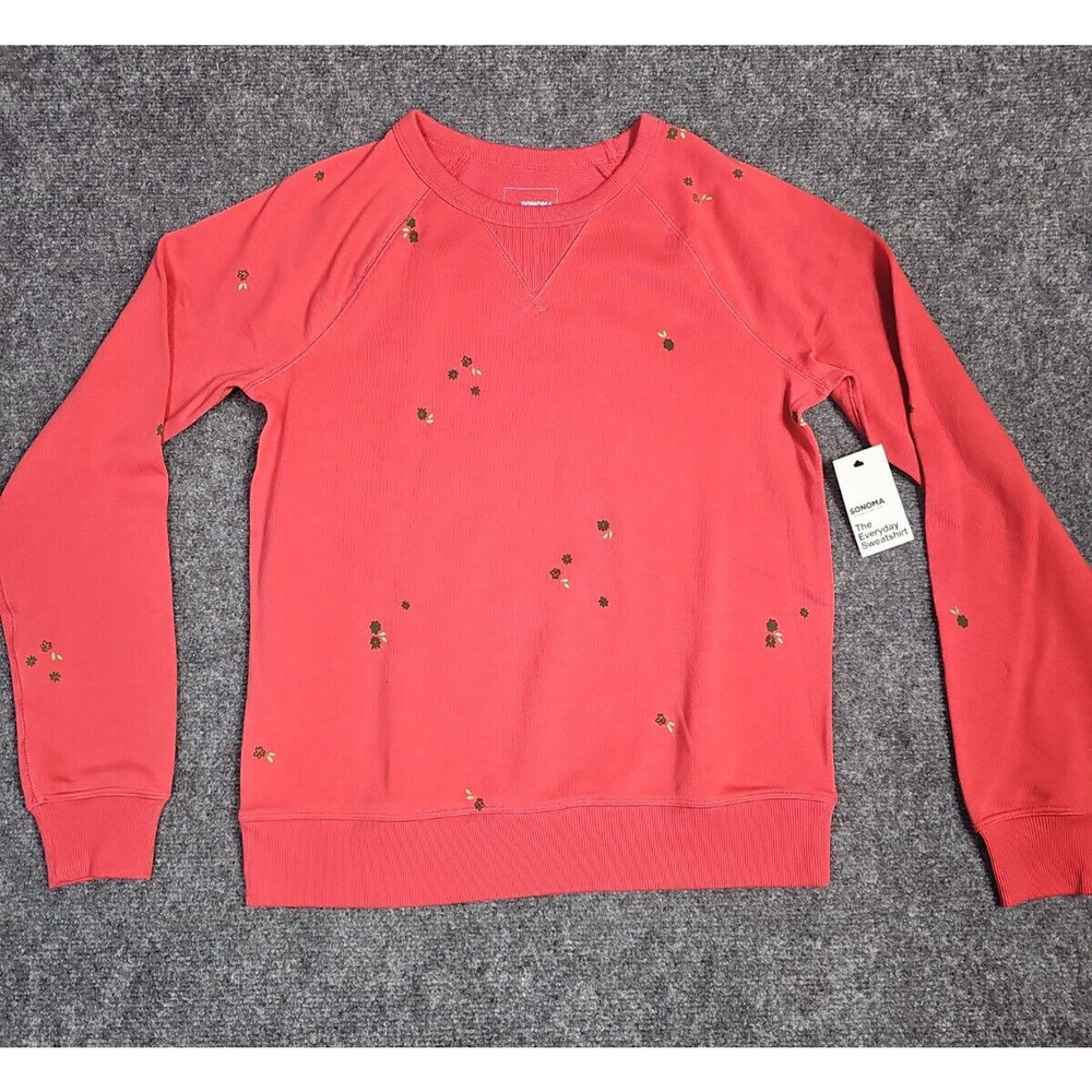 Sonoma Everyday Sweatshirt Dark Pink With Flowers Women’s Extra Small Sweatshirt - Picture 1 of 7